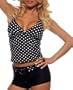 V Neck Halter Print Tankini Boyshort Two Piece Womens Swimsuit, Medium, Black/White Polka Dots
