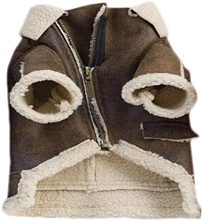 Winter Suede Fabric Pet Dog Punk Coat Tdddy Cotton Clothes (L(Chest40cm Back30cm ), Khaki)