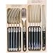Black Handles Laguiole Verdier Heavy Duty Boxed Set of 6 Knives and 6 Forks, 3 different handles