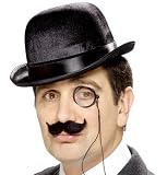 BANKER SET BOWLER HAT + MONOCLE + MOUSTACHE FANCY DRESS ACCESSORY SET RICH TOFF POSH BRITISH CITY MAN