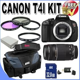Canon EOS Rebel T4i 18.0 MP CMOS Digital SLR with 18-55mm EF-S IS II Lens & Canon 75-300 Lens (2 Lens Kit!!!!) + 32GB Memory+ 2 Extra Batteries + Charger + 3 Piece Filter Kit + UV Filter + Full Size Tripod + Canon Gadget Bag +Accessory Kit