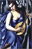 Woman in Blue with Guitar by Tamara De Lempicka. Art Print Poster FRAME IT.. 24 inches width by 36 inches height. Highest Quality Art Poster Print