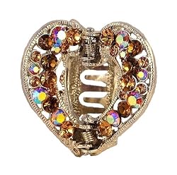 Hair Clip - H24 - Open Heart Clip - Heart set with Swarovski (tm) Crystal Stones ~ Smoky Topaz (Brown)