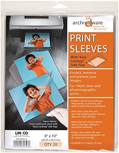 Archivalware Digital Output Sleeving, Archival 3 mil Polypropylene Print Protectors, 8x10", Sealed on One Side, Pack of 25