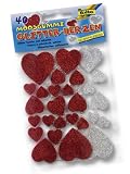 Folia 23791 - Moosgummi Glitter-Sticker, 40 St&uuml;ck, Herzen in rot und silber sortiert