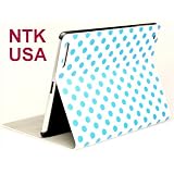 NTK Premium Dalmation Series for Apple New iPad 3 iPad HD iPad 2 Plaid Polka Dots Pattern Folio Leather Smart Cover Case Tartan Style With Inner Hard Armor Case/Base (White/Blue))