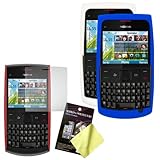 Two Silicone Cases / Skins / Covers (White, Blue) & LCD Screen Guard / Prot ....