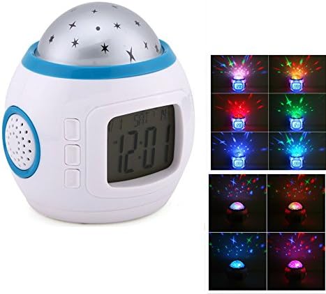 Hzsmile Battery Operated Electronic Music Starry Sky Projection LED Alarm Clock Desktop Table Clocks Despertador with Calendar Thermometer Display for Children Kids - Best Gift