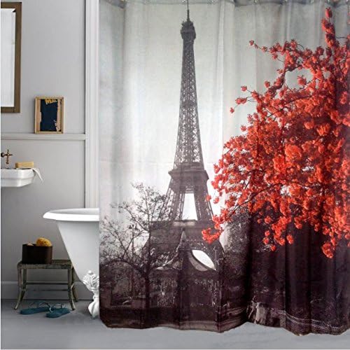 Paris Eiffel Tower and Red tree Print Shower Curtain Waterproof Mildew-proof Polyester Fabric Bathroom Accessories Home Decoration