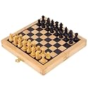 7 Inch Ebony and White Wood Folding Chess Set