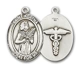 Sterling Silver St. Agatha Pendant with Stainless Silver Heavy Curb Chain 24 inch