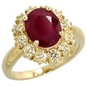 14k Gold Large Stone Oval Ring, w/ 1.14 Carats Brilliant Cut Diamonds & 3.20 Carats Oval Cut (10x8mm) Enhanced Ruby Stone, 5/8" (16mm) wide
