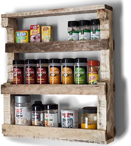 VinoPallet Wood Spice Rack Organizer, Wall Mounted, Hand Made Reclaimed Wood, Rustic Style - Natural Color