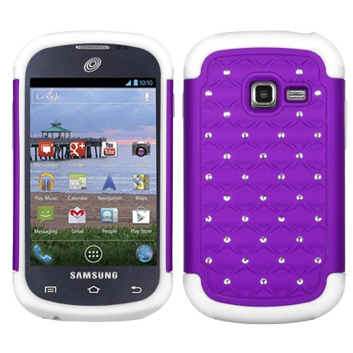 Asmyna Hybrid Luxurious Lattice Dazzling with Rhinestones Total Defense Cover for Samsung Galaxy Discover R740C/Centura S738C - Retail Packaging - Purple/Solid White