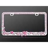 Buy Diamante Pink Cherry Blossom License Plate Frame, Chrome - Pink Diamonds
