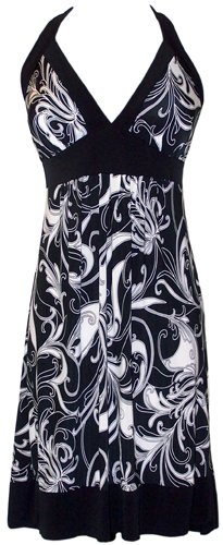 Black White Mod Floral Halter Dress JR Plus Size