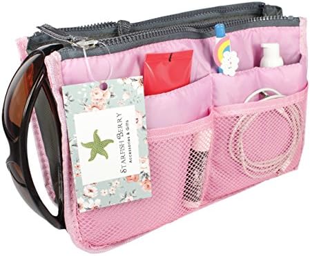 Starfish Berry Insert Handbag Organizer Accessories for Women, Great Air Travel Gifts, Diaper, Makeup, Cosmetic, Personal Nail Polish Bag Plastic Organizers - Reusable Handbags - (Pink)