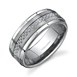 Step Edge Grey Carbon Fiber 9 mm Comfort Fit Mens Tungsten Wedding Band Ring Size 13
