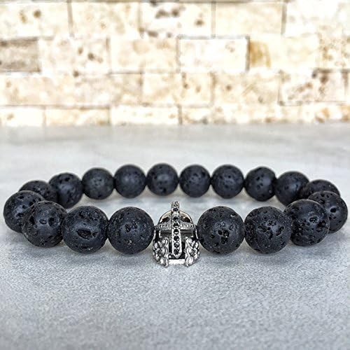 18K WHITE GOLD PLATED SPARTAN AND LAVA STONE BRACELET