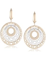 14K Two-Tone Italian Yellow Gold Fancy Filigree and High Polish Circle Dangle Earrings