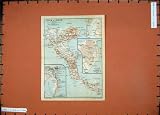 1909 COLOUR MAP GREECE ISOLA CORFU PLAN KASTRADES TOWN