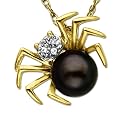10k Yellow Gold Gray Pearl & Diamond Spider Pendant (1/100 cttw, I-J Color, I3 Clarity), 18''