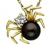 10k Yellow Gold Gray Pearl & Diamond Spider Pendant (1/100 cttw, I-J Color, I3 Clarity), 18''