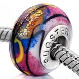 Pugster Rose Yellow Powder Black Lines Murano Glass 925 Sterling Silver Beads Fits Pandora Charm Bracelet
