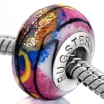 Pugster Mother's Day Jewelry Rose Yellow Powder Black Lines Murano Glass 925 Sterling Silver Beads Fits Pandora Charm Bracelet