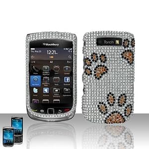 BlackBerry Torch 9800 9810 Dog Paw Graphic Full Diamond Bling Hard Case Cover Protector (free ESD Shield Bag)
