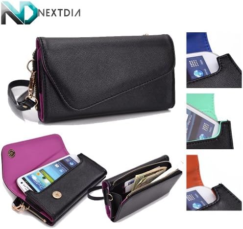 LG G3 S / Beat Womens Wristlet Clutch Case Semi-Gloss Black with Matte Inception Purple with Credit Card Holder