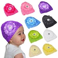 Crochet Baby Flower Beanie Waffle Hats Set for Girls, Pack of 8pcs