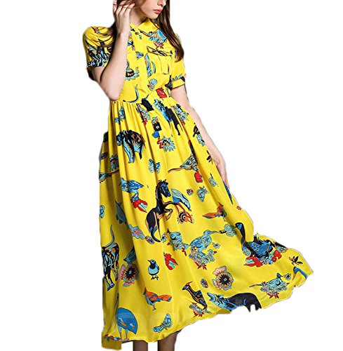 (ディーコッテ)D'Kotte レディース 春 夏 ワンピース ドレス ロング マキシ シフォン 半袖 シャツ プリント neaa289