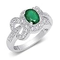 Glamourous 0.75 carat total weight Oval Shape Emerald & White CZ Size 6 Gemstone Ring in Sterling Silver