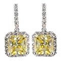 Sterling Silver Square Cut Canary Yellow Earrings