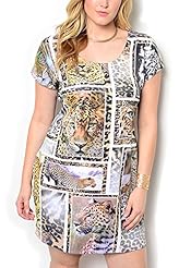 Plus Size Polyester/Spandex Leopard Print Short Sleeves Party Dress 