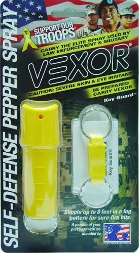 Vexor Self Defense Pepper Spray Cone Spray with Spin Top Holder and Key Release Support Our Troops, Yellow, 1/2-Ounce