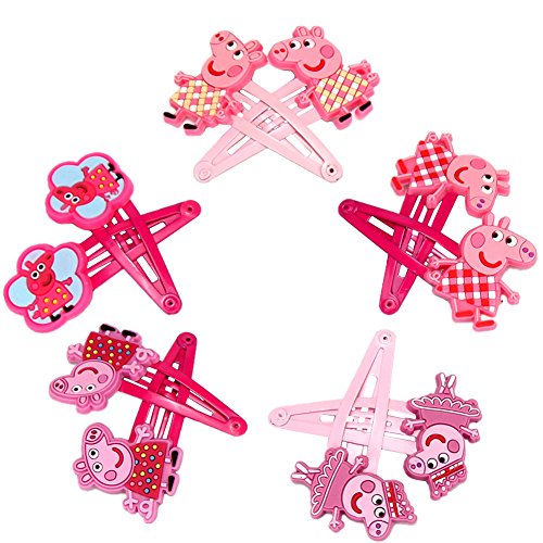 Peppa pig Hair Clips bows & hairpin / headwear, bob pins, hair jewelry, for baby & toddler & Children & girl(5 matching pairs)(set of 10) (10 PCS)