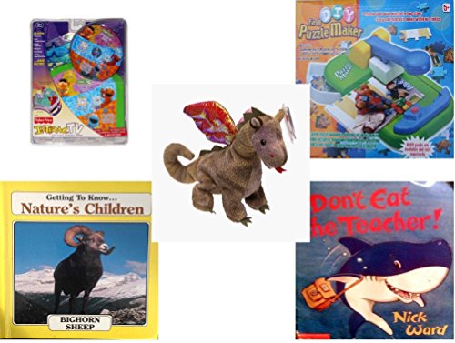 Children's Gift Bundle - Ages 3-5 [5 Piece] - InteracTV Sesame Street Volume 1 - DIY Easy Puzzle Maker Toy - Ty Beanie Baby - Scorch the Dragon - Getting to Know Nature's Children: Bighorn Sheep/Pra