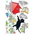 Reusable Decoration Wall Sticker Decal - Kitten/Birds with Vintage Lamp/Mailbox