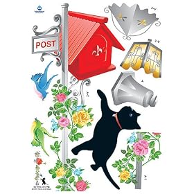 Easy Instant Decoration Wall Sticker Decal - Kittens/Birds with Vintage Lamp/Mailbox