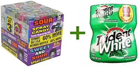 TOO TARTS ALL KIDZ BLEND SWEET &amp; SOUR SPRAY CANDY - Bottle 12ct, (2 PACK), TRIDENT WHITE GUM SPEARMINT - Bottle 1/60pcs