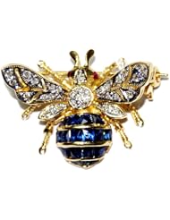 Blue Sapphire Bee Brooch/Pin Unique Diamond 18K Yellow Gold [I019_1]