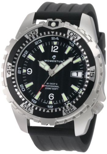 Momentum M1 Deep 6 - Reloj analógico de caballero de cuarzo con correa de goma negra - sumergible a 200 metros