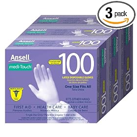 Medi-Touch Powder Free Latex Disposable Gloves, One Size Fits All, 100-Count Boxes (Pack of 3)