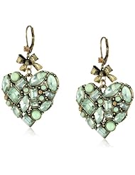 Betsey Johnson "Mint Multi" Crystal Gem Cluster Heart Drop Earrings