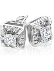 Princess Diamond Halo Earrings 7/8ctw