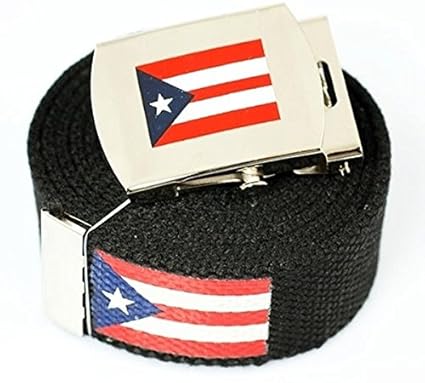 &quot;Puerto Rico Flag&quot; Canvas Military Black Web Belt & Buckle 60 Inch