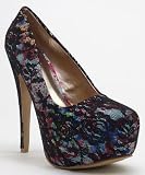 Qupid Penelope-127 Almond Toe Floral Lace Platform Pump BLACK (8.5)