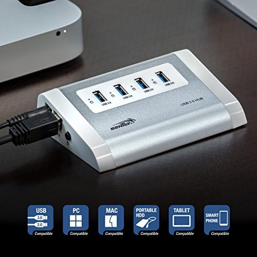Sentey® 4 Ports USB 3.0 Aluminum Housing Hub LS-6120 Portable or Desktop - Imac, Macbook Air, Macbook Pro, Macbook Pro , Macbook Air and Mac Mini or Any Pc or Notebooks Ultrabooks Windows 8 Tablets , Android Tablet with Usb or Microsoft Surface or Any Other Brand - Add Additional USB 3.0 Port Without Sacrifice Speed - Mini Hub Bundle with Free Transport or protection Pouch